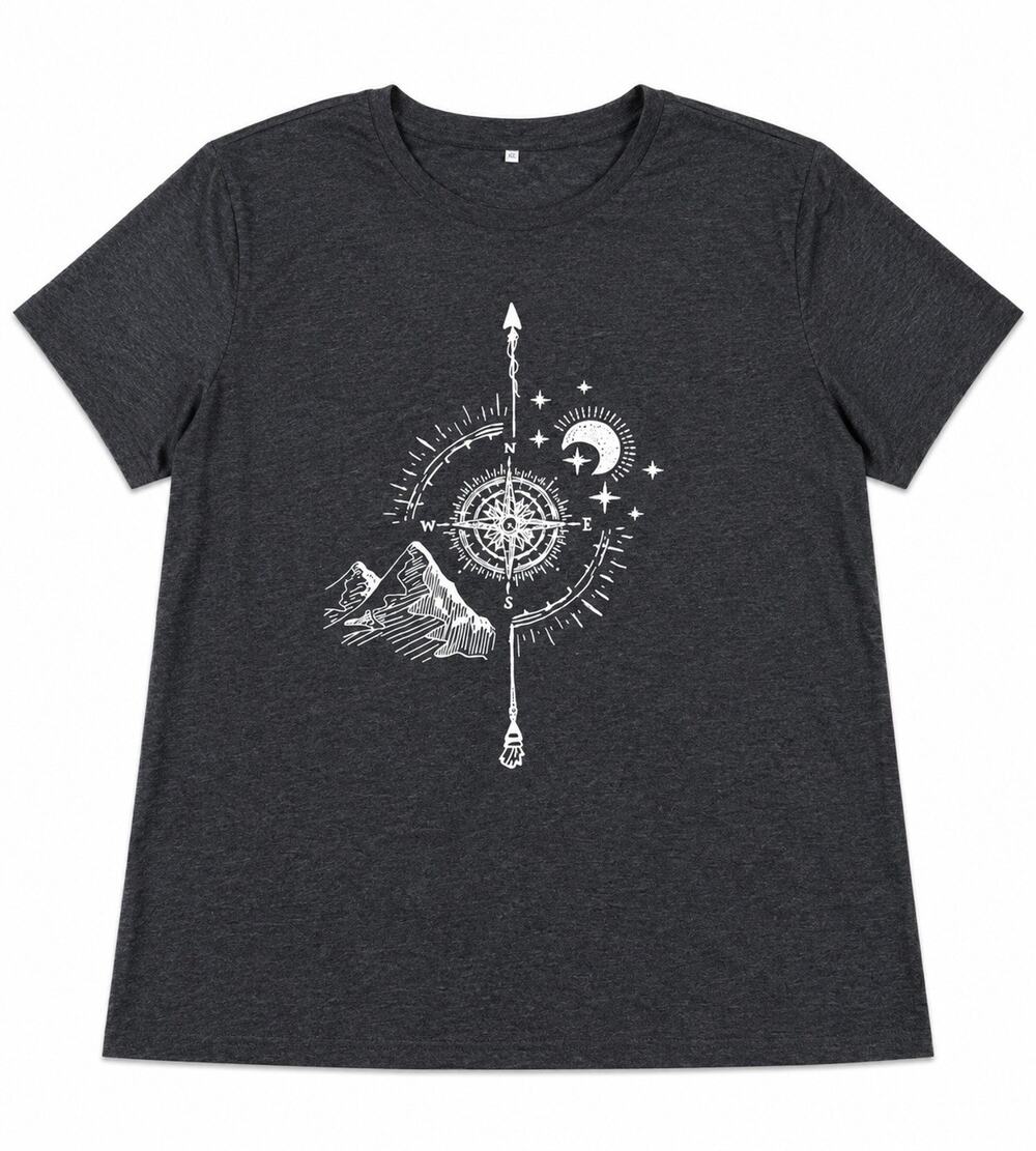 Women’s Dark Gray Compass Arrow Graphic T-Shirt XL Short Sleeve Casual Tee